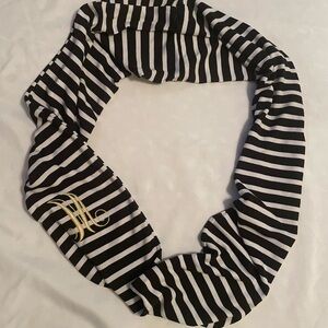 “M” Initial Black and White Striped Infinity Scarf, OS‎